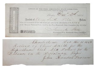 Item #007095 Early Republican Party Receipts - 1854 & 1856. Unlisted