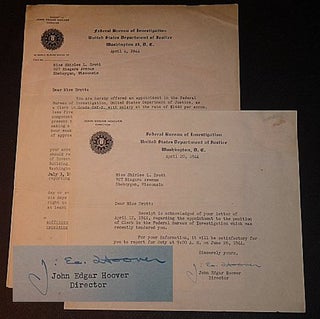 Item #008377 J. Edgar Hoover Autograph Letters and More. J. Edgar Hoover