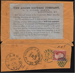 Civil War “Across the Lines” private express mail envelope with special instructional. Unknown sender.