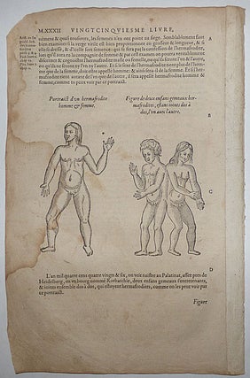 Item #008787 16th-century leaf two illustrations of intersexed people from Ambroise Paré’s...