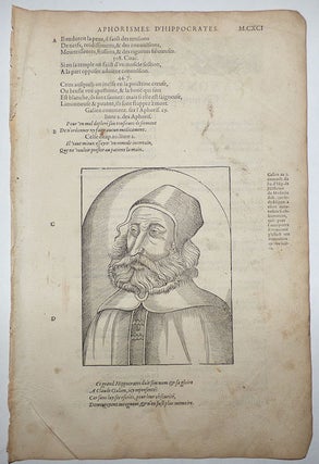 Item #008798 16th-century leaf with a large illustration showing Galen from Ambroise Paré’s...