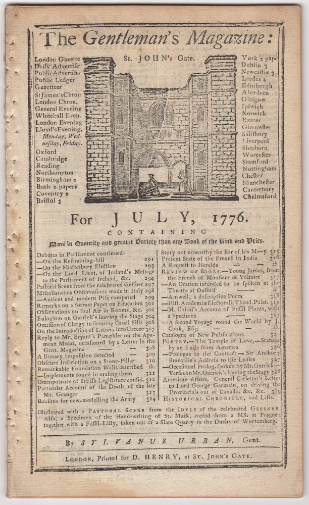 Item #008878 The Gentleman’s Magazine: For July, 1776. Sylvanus Urban, Edward Cave.