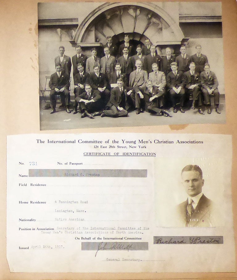Item #009042 Memory book assembled by one of the first U.S. YMCA workers to deploy during World War One who later received a commission in the Army and after the Armistice served as a missionary in North Dakota. Richard G. Preston.