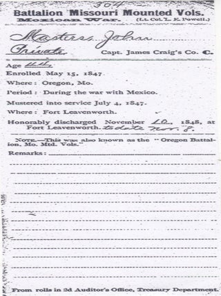 One-page Mexican-American War letter from a newly appointed ensign in the Missouri Volunteers as his unit prepared to depart Camp Lucas in Missouri on the Great Platte River Road in route to establishing Fort Kearny for protection of the Oregon Trail.