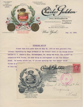 Item #009309 Illustrated letterhead for Gulden’s Mustard, Capers, and Olives with its...
