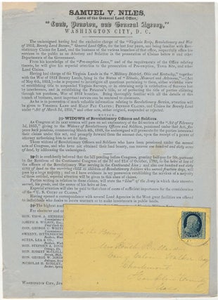 Item #009376 Advertisement for an attorney specializing in obtaining military land patent...