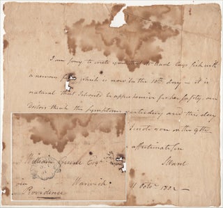 Item #009754 “MRS. WARD LAYS SICK WITH A NERVOUS FEVER WHICH IS NOW IN THE 10TH DAY.” Letter...