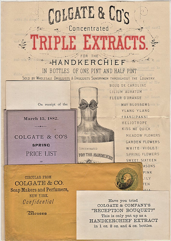 Item #009830 Colgate & Co’s Concentrated Triple Extracts for the Handkerchief. An advertising packet for Colgate Perfumes and Soaps