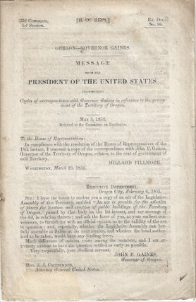 Item #009867 1852 - A Congressional pamphlet containing the correspondence between the Governor...