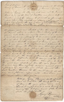 Item #009904 1822 – Court documents related to the theft of three slaves in Howard County,...