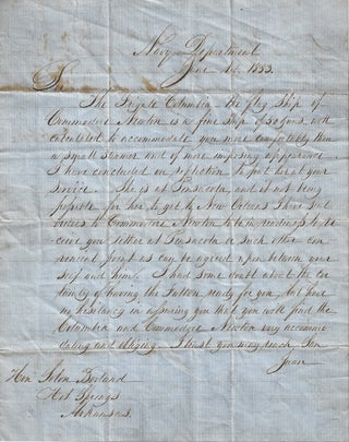 Item #009932 1853 – Letter from the Secretary of the Navy placing the flagship of the Home...
