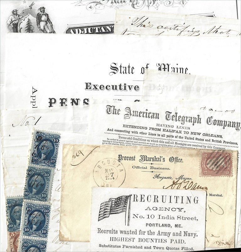 Item #009939 1863-1870 – Collection of 14 Documents, Letters, and Ephemera related to Recruiting, Civil War Draft Substitution, and Pension Payments at Paris, Maine