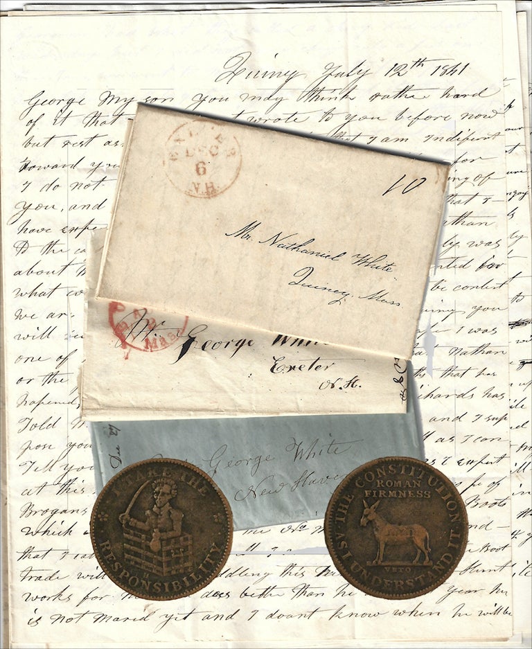 Item #009960 1841-1845 – An archive of correspondence between an exceptionally wealthy Massachusetts bootmaker-politician and his son regarding life as a student at Philips Exeter Academy and chronicling the devastating seven-year depression that followed The Panic of 1837. Nathaniel, Georg White.