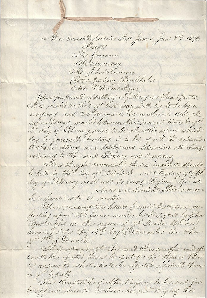 Item #009974 1674 [1846] – Official extract, taken in 1846, from Colonial Council Minutes of New York, that detail the surrender of New York to the Dutch in 1673 as well as trial of the British captain who surrendered the province without ever firing a shot in its defense.