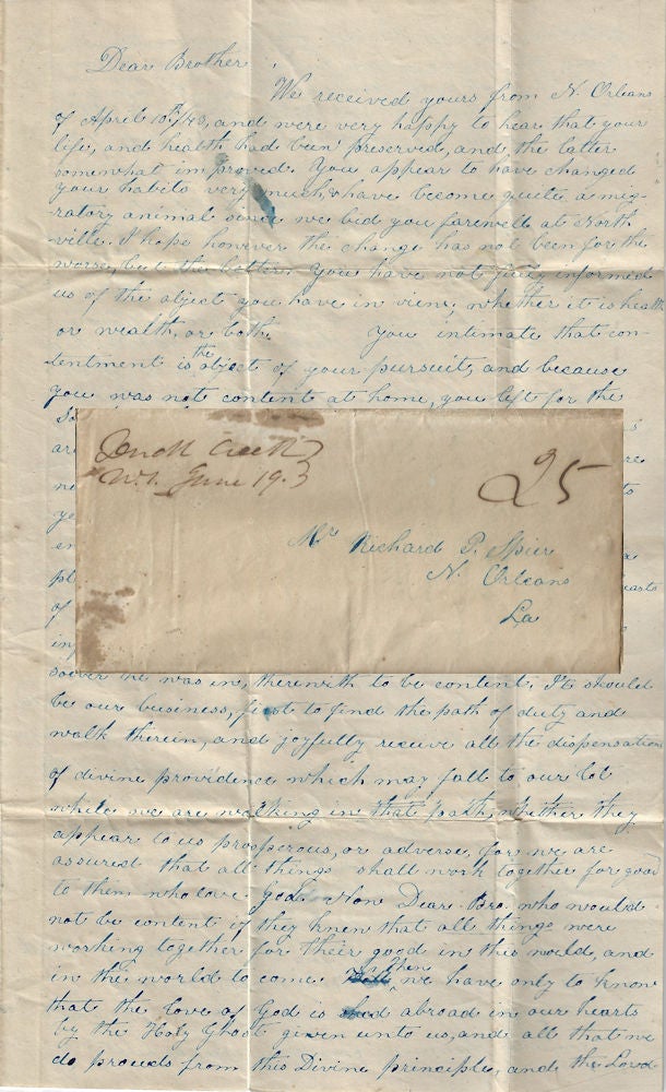 Item #009988 1843 – Letter from an important missionary at the Oneida Duck Creek Reservation in Wisconsin describing his effort “endeavoring to labor for the good of the Indians.”. Henry Root Colman.