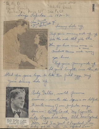 Early 1930s – Handmade songbook with lyrics to 80 songs illustrated with fan magazine illustrations of the singers and movie stars who popularized them