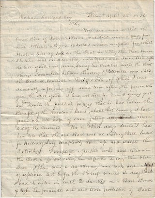 1836 – Letter regarding the disputed ownership of a Schuylkill Canal boat