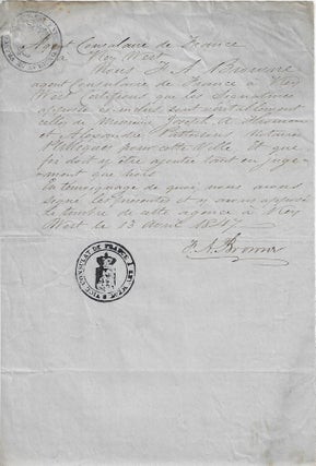 Item #010026 1847 – A document verifying the identities and signatures of two prominent Key...