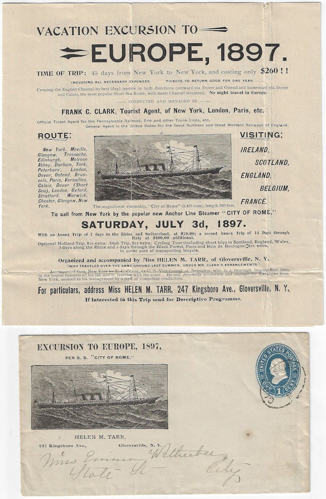 Item #010049 1896 – Advertising packet for Frank C. Clark’s Vacation Excursion to Europe, 1897. Helen Tarr.