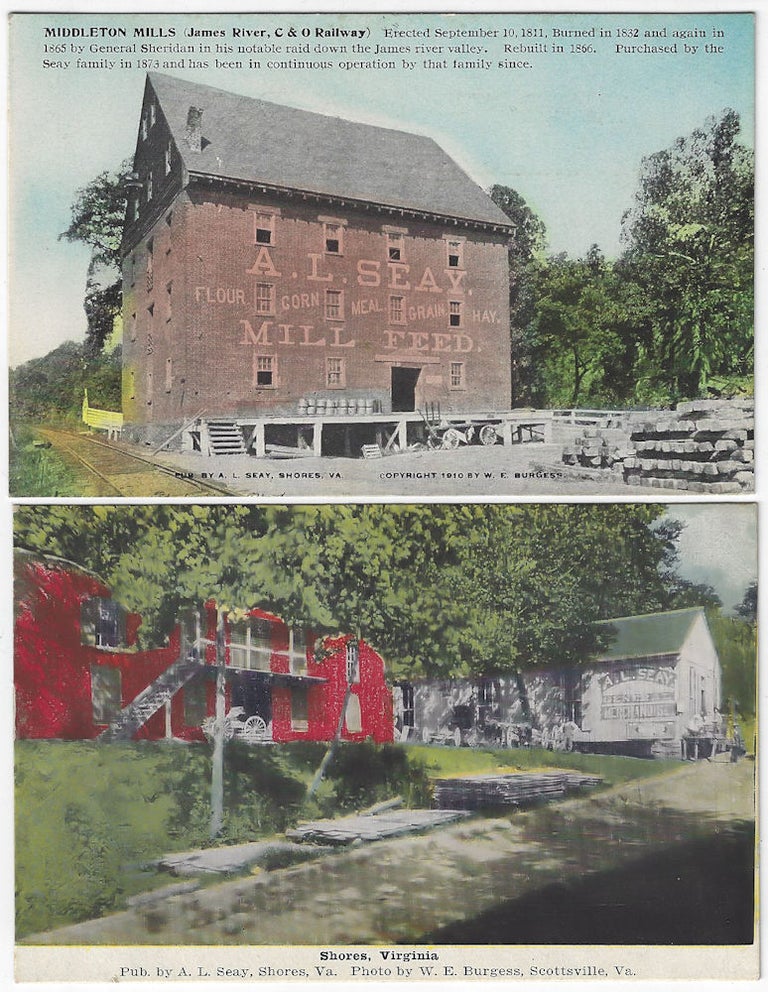Item #010053 Circa 1910 – A pair of scarce colorful lithographed postcards made from photographs by an important Virginia photographer, William Edward Burgess, who meticulously documented small town and rural life within the state. William Edward Burgess.