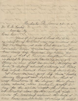 1913 – Letter from the owner of a merry-go-round providing a detailed description of the ride which he is attempting to sell to a lawyer who apparently aspires to own a traveling carnival