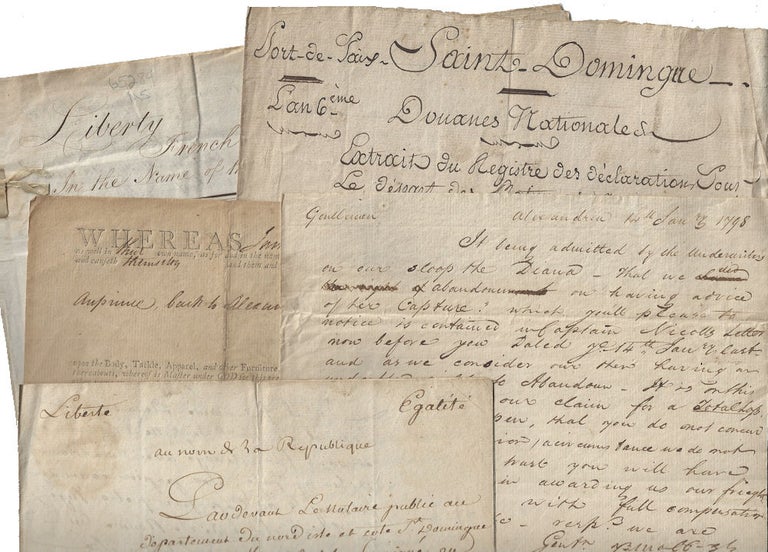Item #010062 1797-1798 – Archive of documents relating to the capture of an Alexandria-based merchantman by French privateers that was one of several such incidents that led to the Quasi-War with France. Captain Henry Nicoll.