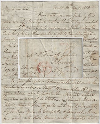 Item #010064 1813 – Blockade-run letter from a ship captain in Cadiz to a merchant in Virginia...