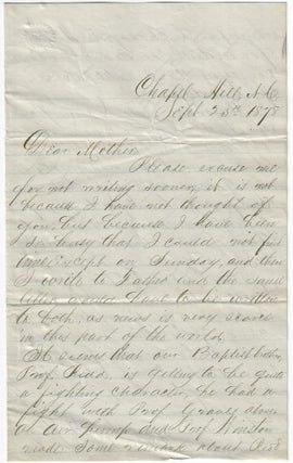 Item #010081 1878 – Letter from a governor’s son to his mother reporting a belligerent...