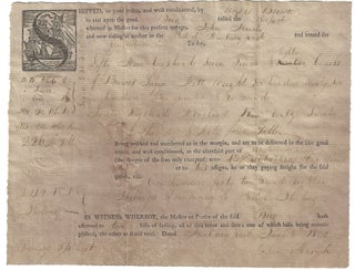Item #010091 1802 – Illustrated shipping document exporting a shipment of rum and brown sugar...