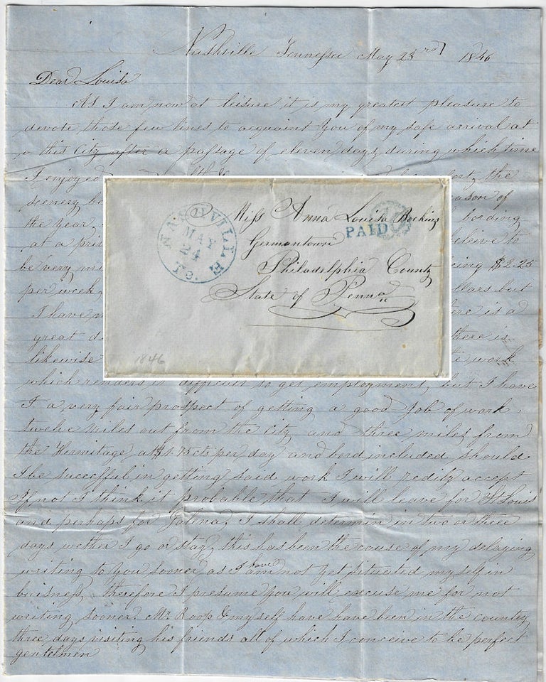 Item #010097 1846 – Letter describing the celebrations in Nashville, Tennessee as “Vollenteers” began to form companies to fight in the Mexican-American War. Charles M. King.