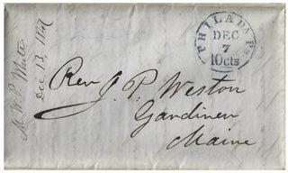 1847 – Circular addressing a conflict between the “Grand and Subordinate Division of Maryland” and National Division of the Sons of Temperance which was sent to a “Brother” in Maine with a cover letter discussing the location of the society’s next quarterly meeting