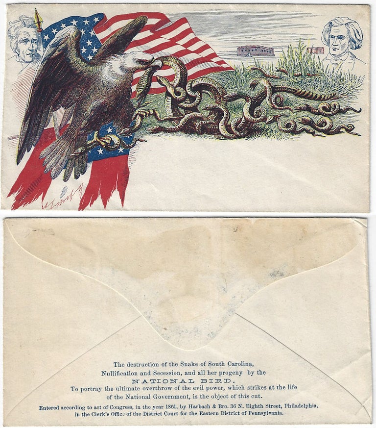 Item #010106 1861 – The most spectacular anti-secession patriotic envelope published during the Civil War. Harbach, Brothers.