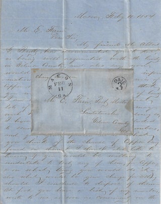 Item #010143 1854 – Query sent by a prominent Macon businessman to the postmaster at Santa Luca...