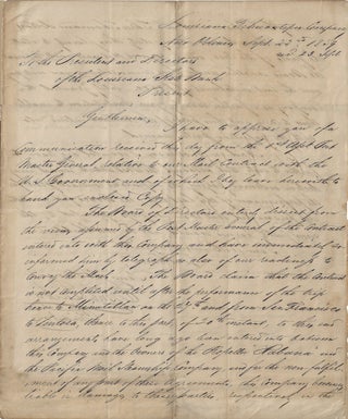 Item #010144 1859 – Letter from the Louisiana Tehuantepec Company to the Louisiana State Bank...