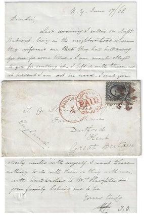 Item #010150 1860 – A mysterious New York-to-London letter discussing the impeachment of...