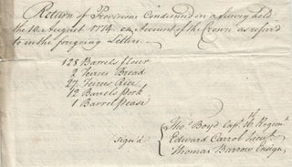 1774 – Extract from a letter copy book for the 16th Regiment of Foot, the British Army in West Florida, with correspondence related to the spoilage of stored food