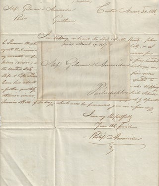 Item #010165 1816 – One of the earliest extant Old China Trade letters regarding a shipment of...