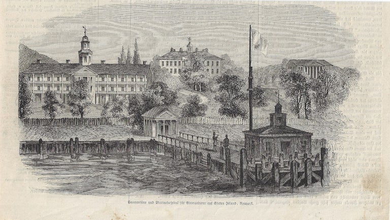 Item #010201 Circa 1845 – Wood engraving of the Quarantine Station and Marine Hospital for emigrants at Staten Island, New York