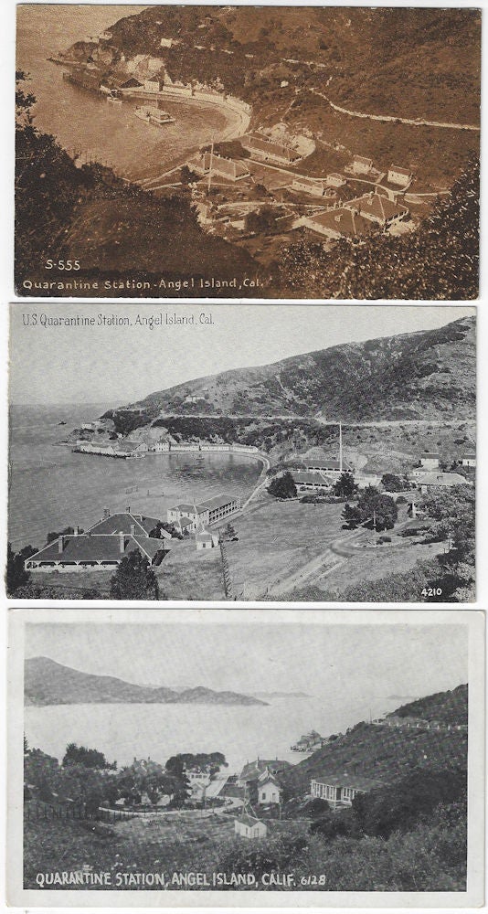 Item #010211 Circa 1900 - Three postcards showing quarantine and immigration facilities at Angel Island near San Francisco, the arrival point for most immigrants from Asia, especially China.
