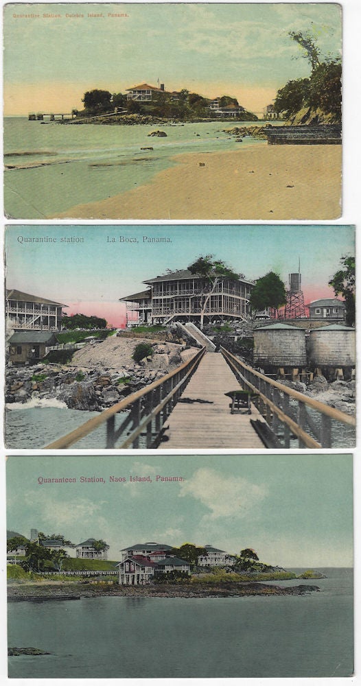 Item #010214 Circa 1925 – Three postcards showing quarantine stations that protected transit through the Panama Canal