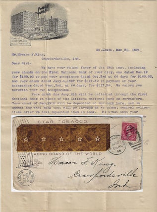 1896 – Advertising envelope and dunning letter from the largest tobacco plug manufacturing...