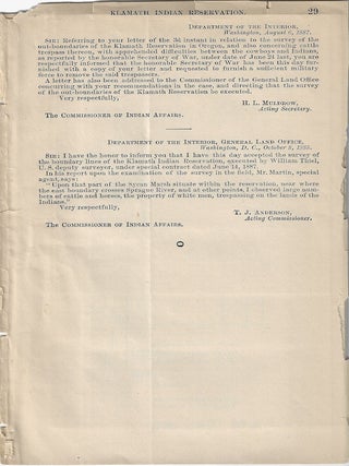 1887-1888 &ndash; Four maps of the Klamath Indian Reservation in Oregon that have been removed from an unidentified government publication