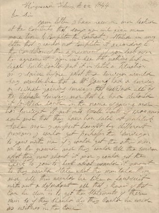 1844 &ndash; Letter from a land speculator to a potential investor regarding the difficulty in purchasing a large tract of land near Kingwood in western Virginia