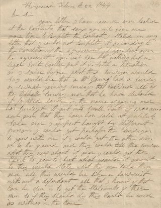 1844 – Letter from a land speculator to a potential investor regarding the difficulty in purchasing a large tract of land near Kingwood in western Virginia