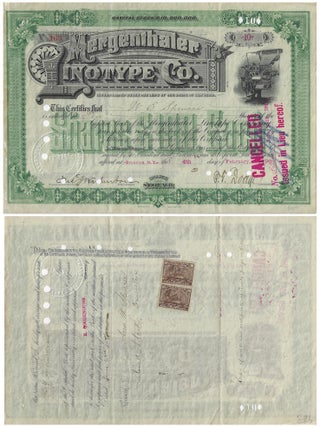 1864-1896 – Collection of four scarce stock certificates relating to the U.S. printing industry
