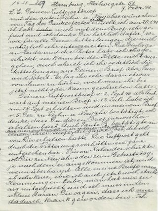 1940-1941 – Archive of letters from a Jewish mother in Hamburg, Germany to her son in San Francisco which stopped shortly before she was sent to the Theresienstadt concentration camp where she would die before the end of World War II