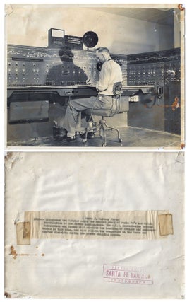 1940s – Two photographs showing a dispatcher and lettermen at work from inside a railroad tower and central traffic control office