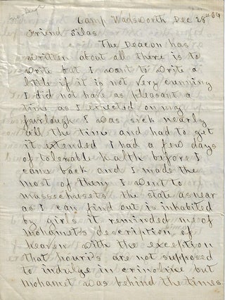 Item #010686 1864 – A New York soldier sarcastically describes life at Camp Wadsworth, which...