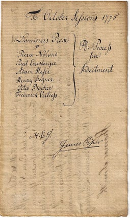1775 – A warrant directing Pennsylvania sheriff arrest several men on the charge of “Felonious Trespass” signed by Justice of the Peace Thomas Smith, a member of the Bedford County Pennsylvania revolutionary Committee of Correspondence, who would become a Revolutionary War Colonel and later be arrested for opposing the state’s first Constitution of 1776.