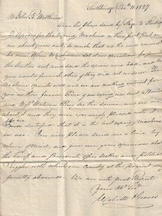 1827 &ndash; Letter requesting replacement parts for an early rope-making machine